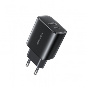 Tālruņa lādētājs Awei PD85-EU 22.5 W USB-C + USB-A melns