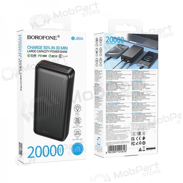 Ārējā baterija Power Bank Borofone BJ80A 22.5W 20000mAh melna