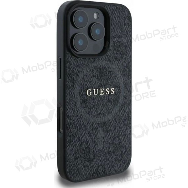 Apple iPhone 16 Pro maciņš - Guess PU Leather 4G Colored Ring MagSafe (melns)