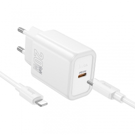 Lādētājs Hoco N60 20W GaN USB-C + USB-C to Lightning cable 1.0m balts