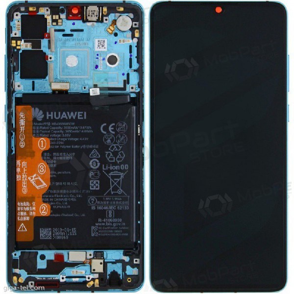 Huawei P30 (2019) ekrāns (Aurora) (ar rāmi un akumulatoru) (servisa komplekts) (oriģināls)