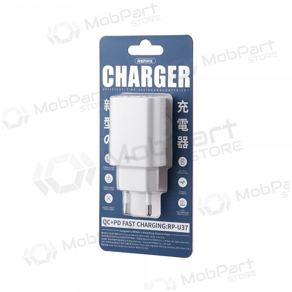 Tālruņa lādētājs Remax RP-U37 20 W USB-C + USB-A balts