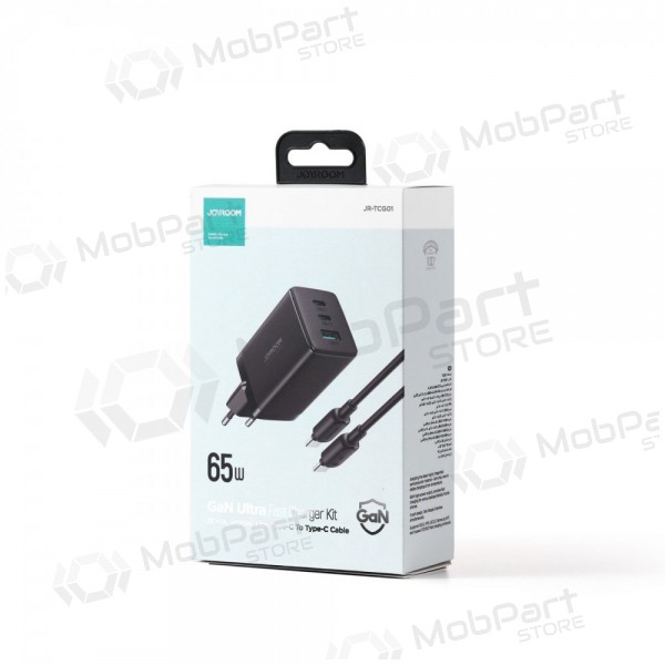 Lādētājs buitinis Joyroom GaN JR-TCG01 2xUSB-C/USB-A 65W + USB-C cable 1.2m melns