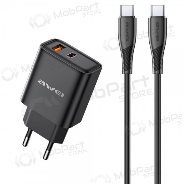 Lādētājs Awei PD81C-EU USB-A/USB-C + USB-C to USB-C cable melns