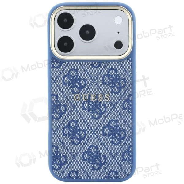 Apple iPhone 18 Pro Max maciņš - Guess PU Leather 4G Gold Frame Embossed MagSafe (zils)