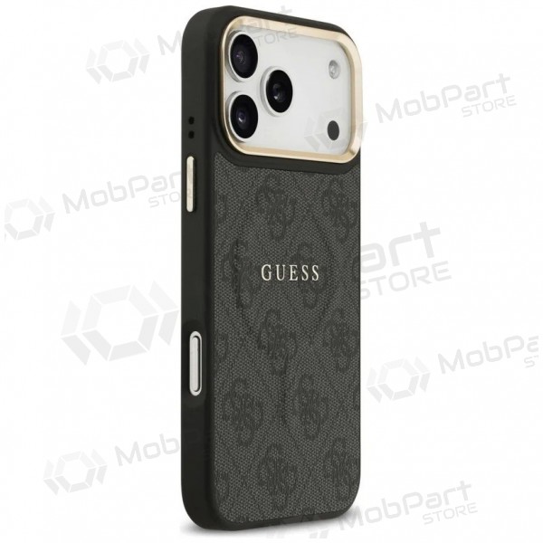 Apple iPhone 17 Pro maciņš - Guess PU Leather 4G Gold Frame MagSafe (melns)