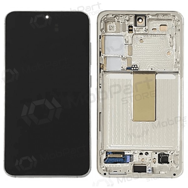 Ekranas Samsung S911 S23 5Gar lietimui jautriu stikliuku un rėmeliu Lime oriģināls (service pack)