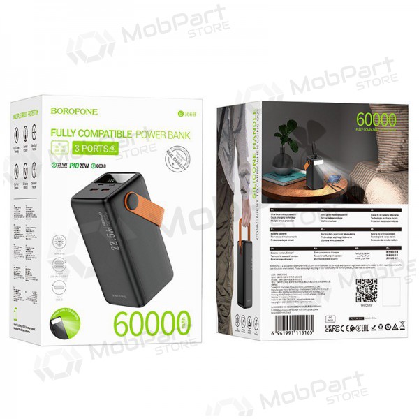 Ārējā baterija Power Bank Borofone BJ66B 22.5W+PD20W 60000mAh melna