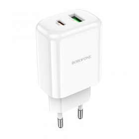 Lādētājs Borofone BN4 1xUSB, 1xType-C QC 3.0, PD 2.0 20W (balts)