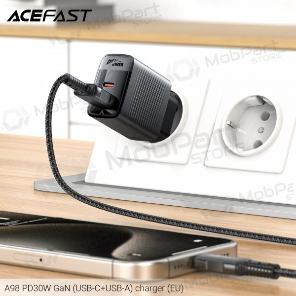 Lādētājs Acefast A98 30W GaN USB-C/USB-A melns