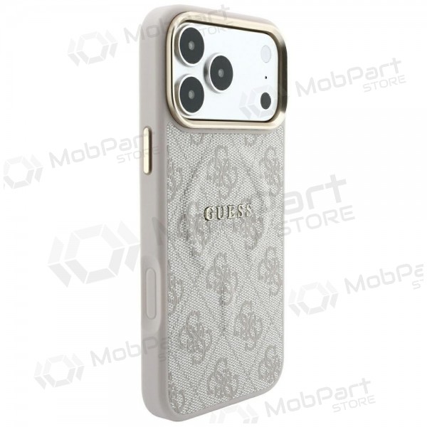 Apple iPhone 18 Pro Max maciņš - Guess PU Leather 4G Gold Frame Embossed MagSafe (rozā)