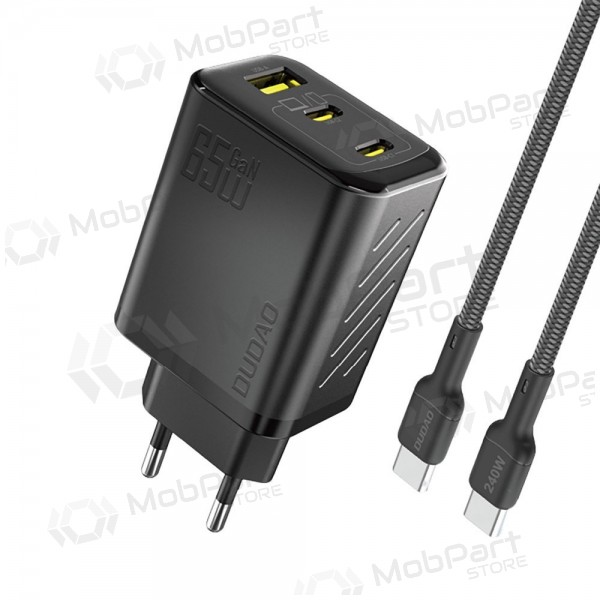 Tālruņa lādētājs Dudao A28PC 45 W GaN 2x USB-C ar USB-C kabeli 1 m melns