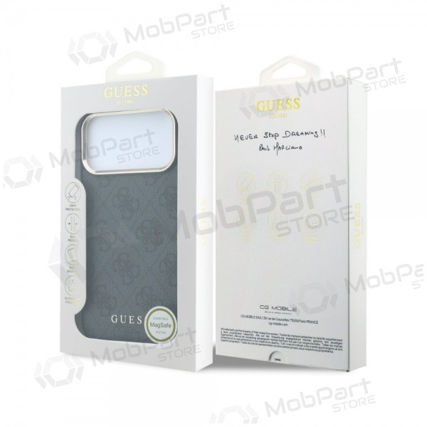 Apple iPhone 18 Pro maciņš - Guess PU Leather 4G Gold Frame MagSafe (melns)