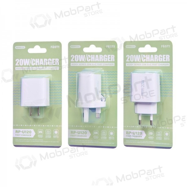Tālruņa lādētājs Remax RP-U120 20 W USB-C + USB-A balts