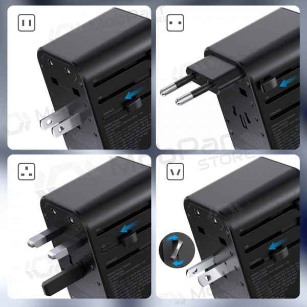 Universāls kelioninis lādētājs Choetech PD5009 65W 2xUSB-C/USB-A melns