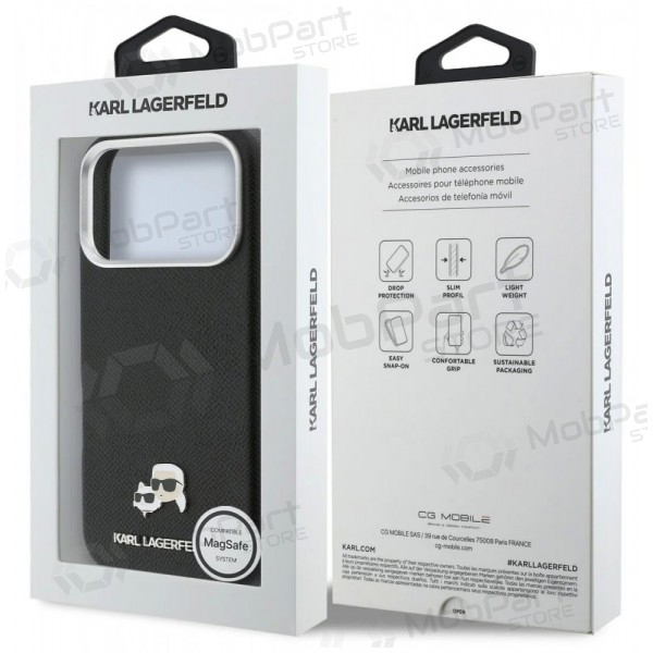 Apple iPhone 17 Pro maciņš - Karl Lagerfeld PU Karl and Choupette Heads Pins MagSafe (melns)