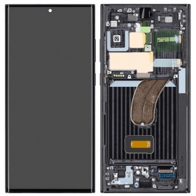 Ekranas Samsung S918 S23 Ultra 5Gar lietimui jautriu stikliuku un rėmeliu Black OLED