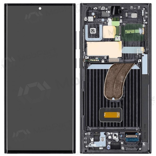 Ekranas Samsung S918 S23 Ultra 5Gar lietimui jautriu stikliuku un rėmeliu Black OLED