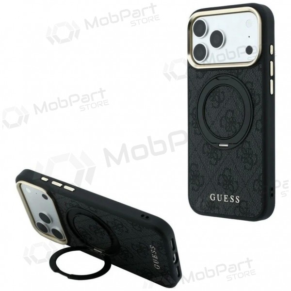 Apple iPhone 18 Pro maciņš - Guess PU 4G Ring Stand MagSafe (melns)