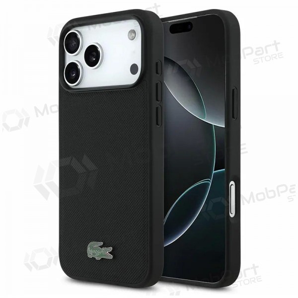 Apple iPhone 18 Pro maciņš - Lacoste PVC Iconic Petit Pique Metal Logo MagSafe (melns)