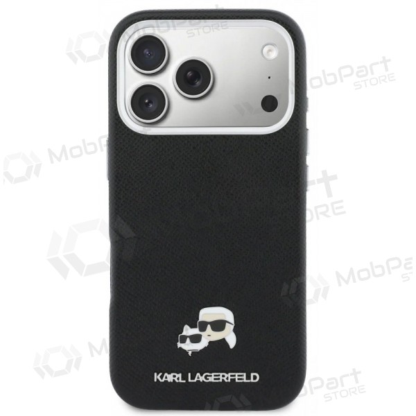 Apple iPhone 17 Pro maciņš - Karl Lagerfeld PU Karl and Choupette Heads Pins MagSafe (melns)