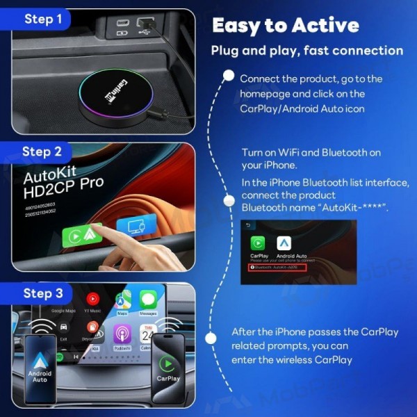 CarPlay adapteris Carlinkit HD2CP Pro bezvadu Android Auto melns