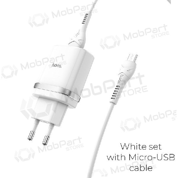 Lādētājs HOCO C12Q Smart USB + microUSB kabelis (QC3.0) (balts)
