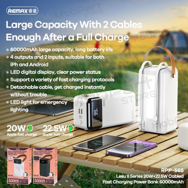 Ārējā baterija Power Bank Remax RPP-565 22.5W 60000mAh pelēka
