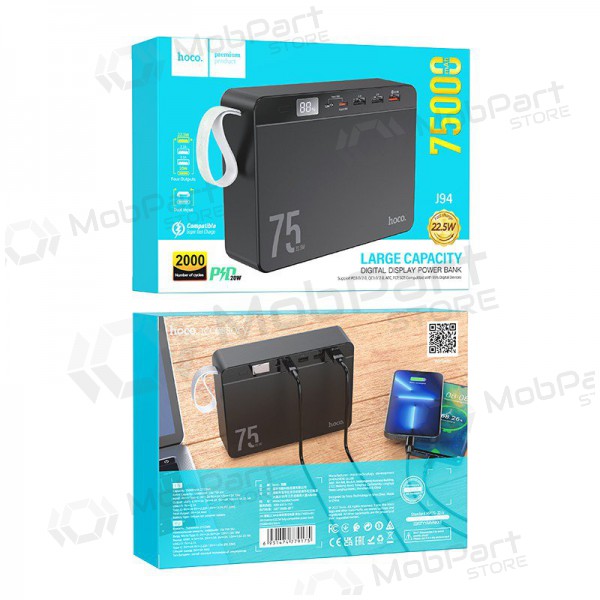 Ārējā baterija Power Bank Hoco J94 Overlord 22.5W 75000mAh melna Ārējā baterija Power Bank Hoco J94 Overlord 22.5W 75000mAh melna
