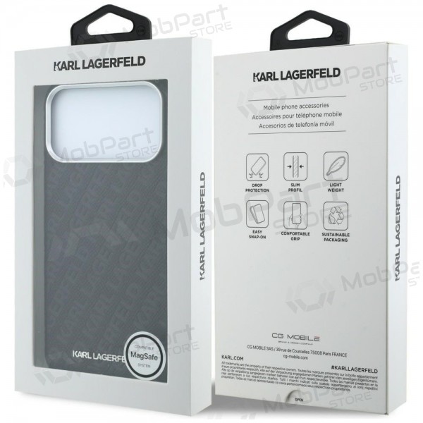 Apple iPhone 18 Pro Max maciņš - Karl Lagerfeld PU Grained Allover Semi Wrap MagSafe (melns)