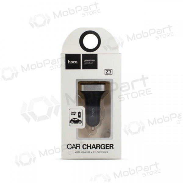 Auto lādētājs HOCO Z3 Dual Usb (Display, 3.1A) (melns)
