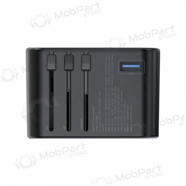 Universāls kelioninis lādētājs Choetech PD5009 65W 2xUSB-C/USB-A melns