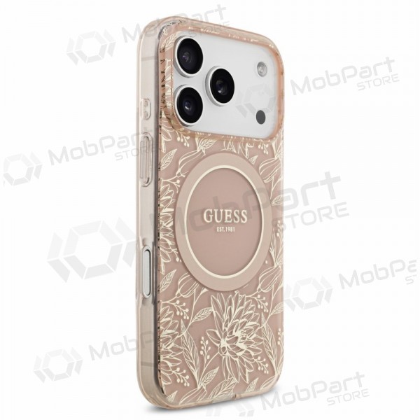 Apple iPhone 18 Pro maciņš - Guess IML Flowers Allover Strap MagSafe (rozā)