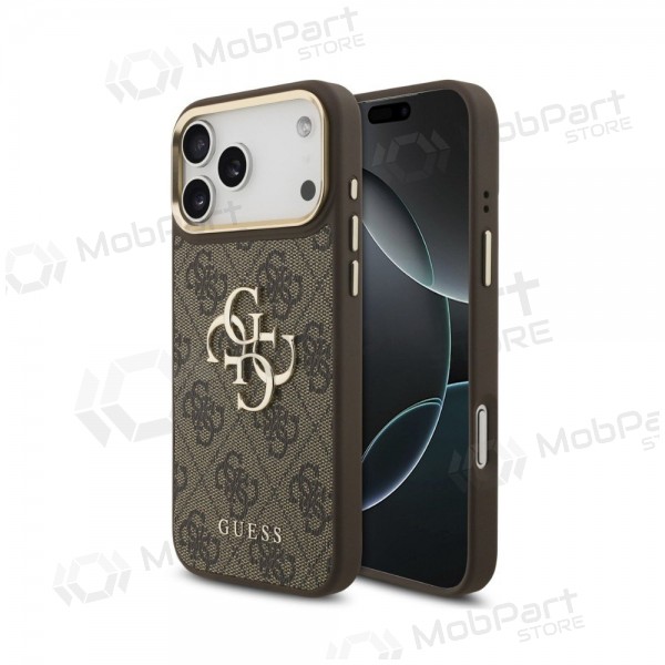 Apple iPhone 18 Pro Max maciņš - Guess PU Leather 4G Metal Logo Gold Frame (brūns)
