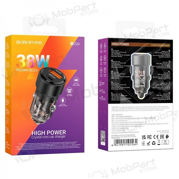 Lādētājs automobilinis Borofone BZ20 PD20W+QC3.0 38W melns