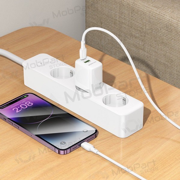 Tālruņa lādētājs Borofone BN27 20 W USB-C + USB-A ar Lightning kabeli 1 m balts