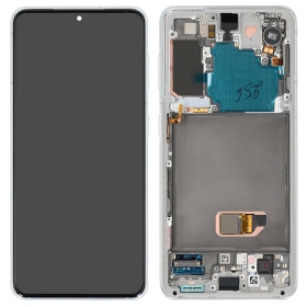 Ekranas Samsung G991 S21 5G su lietimui jautriu stikliuku un rėmeliu Phantom White oriģināls (service pack)