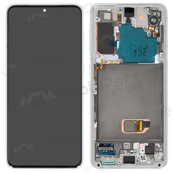 Ekranas Samsung G991 S21 5G su lietimui jautriu stikliuku un rėmeliu Phantom White oriģināls (service pack) Ekranas Samsung G991 S21 5G su lietimui jautriu stikliuku un rėmeliu Phantom White oriģināls (service pack)