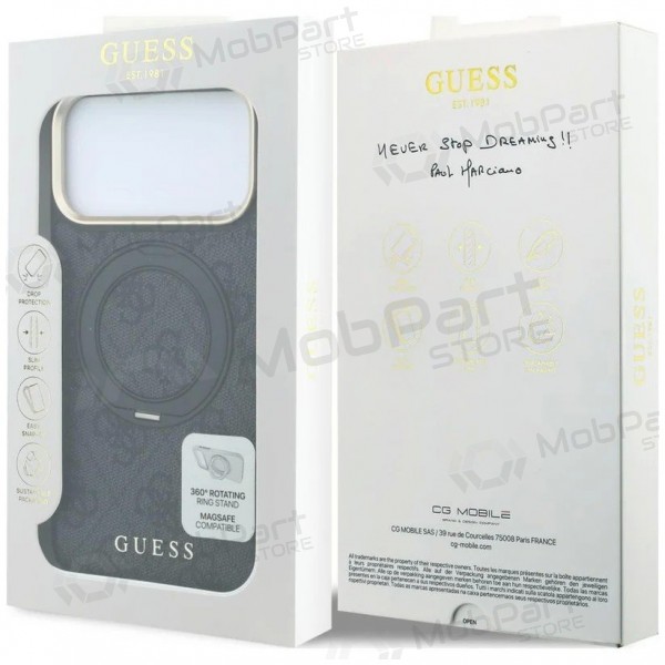 Apple iPhone 18 Pro Max maciņš - Guess PU 4G Ring Stand MagSafe (melns)