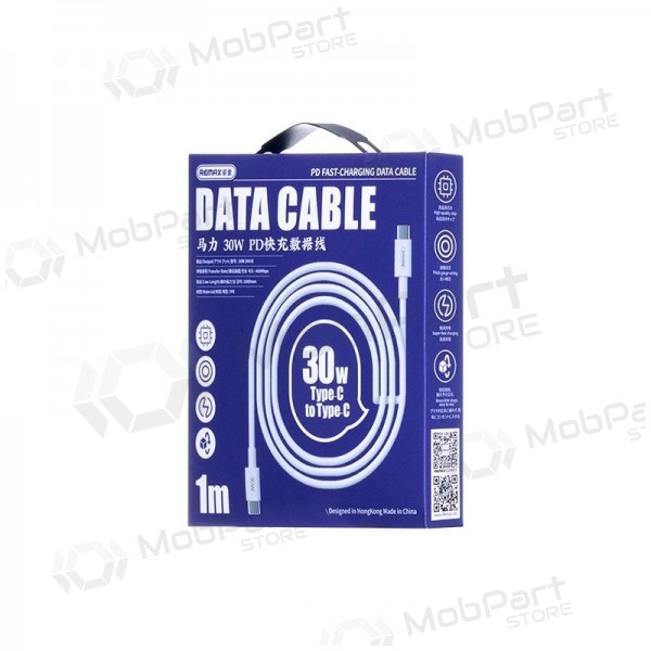 USB kabelis Remax RC-C021 USB-C to USB-C 30W 1.0m balts