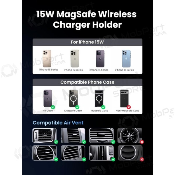 Automobilinis laikiklis-lādētājs Ugreen W708 MagSafe 15W (35970) melns