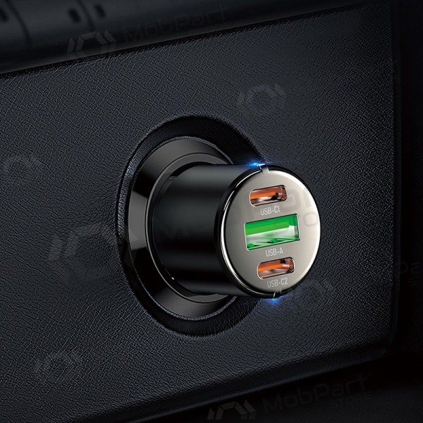 Automašīnas tālruņa lādētājs Hoco NZ6 45 W PD 2x USB-C + USB-A melns