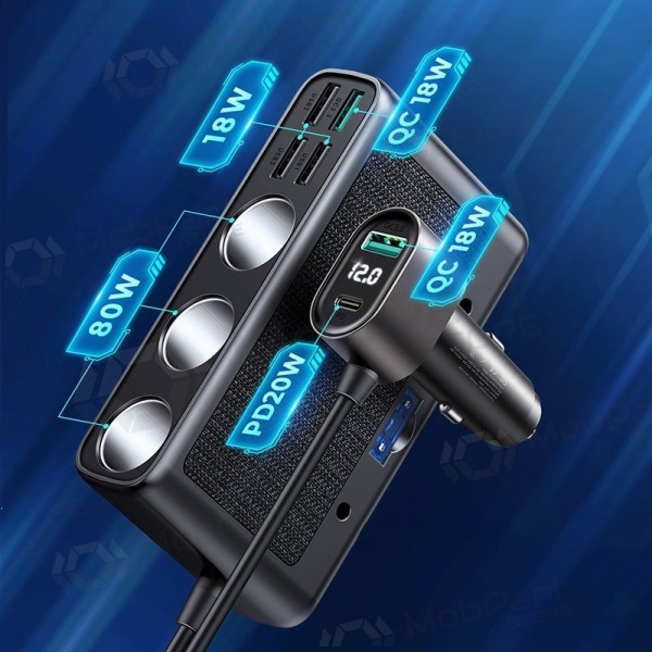 Lādētājs automobilinis Joyroom 9in1 154W 3x12V, PD USB Type-C, QC3.0 USB-A, 4xUSB-A JR-CL06