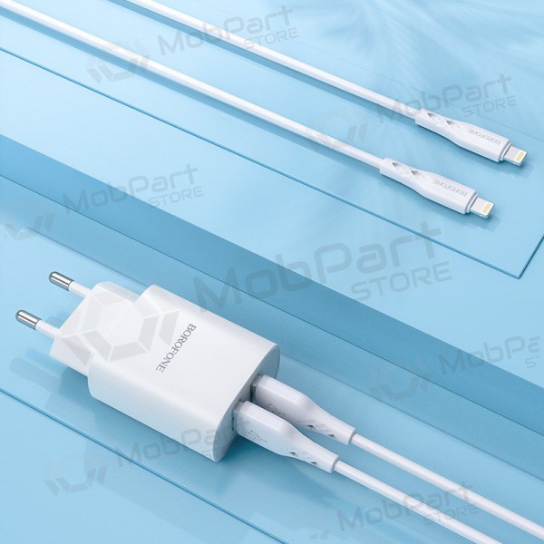 Lādētājs Borofone BN2 2xUSB 2.1A + Lightning (balts)