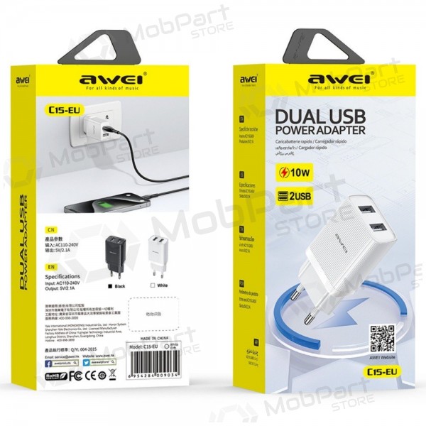 Lādētājs Awei C15-EU 2xUSB-A 10W balts