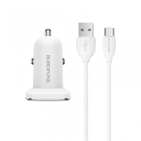 Lādētājs automobilinis Borofone BZ12 USB + Type-C (2.4A) (balts)