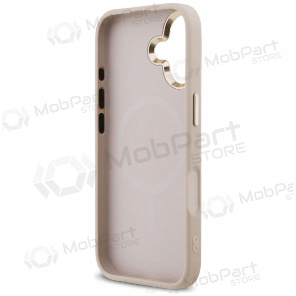 Apple iPhone 17 maciņš - Guess PU Leather 4G Strass Triangle Logo Gold Frame MagSafe (rozā)