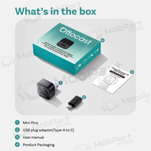 Bezvadu CarPlay / Android Auto adapteris Ottocast Mini Pico CA525-T melns