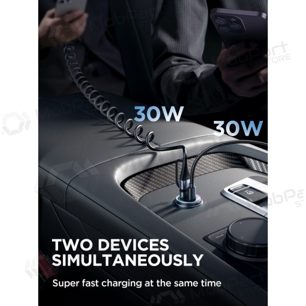 Lādētājs automobilinis Joyroom JR-CCN04 USB-C/USB-A 60W melns