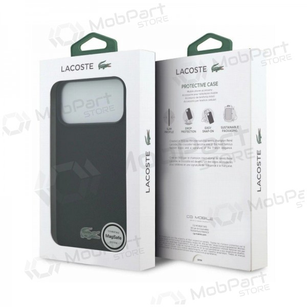 Apple iPhone 18 Pro Max maciņš - Lacoste PVC Petit Pique Semi Wrap Embossed MagSafe (melns)